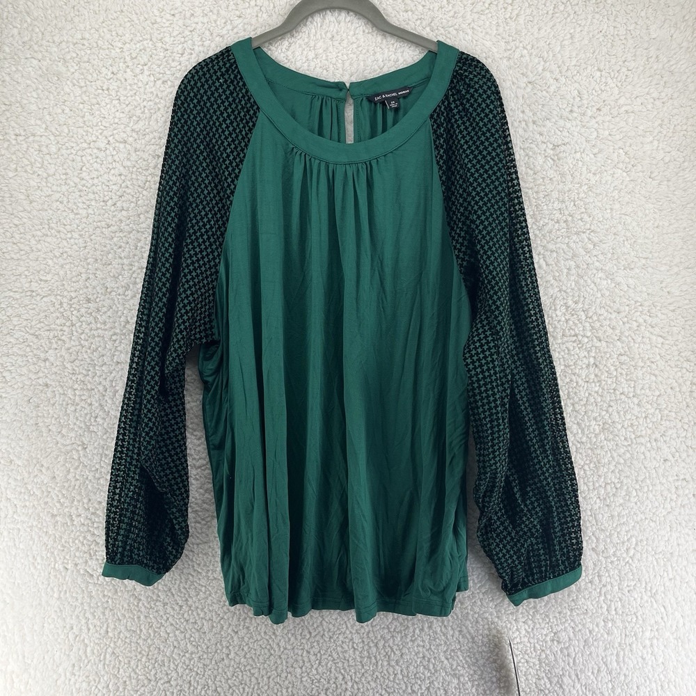 Zac & Rachel Evergreen Top Black Houndstooth Velvet Sleeves Women's Size 2X